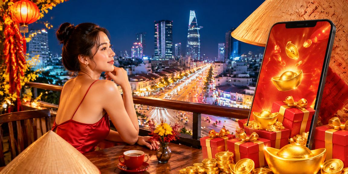 Người phụ nữ Việt Nam đội nón lá cầm phong bì đỏ mừng thưởng tại TP Hồ Chí Minh